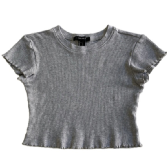 Forever 21 Tops - Forever 21 Cropped Gray Ribbed Short Sleeve T-Shirt, Size Small